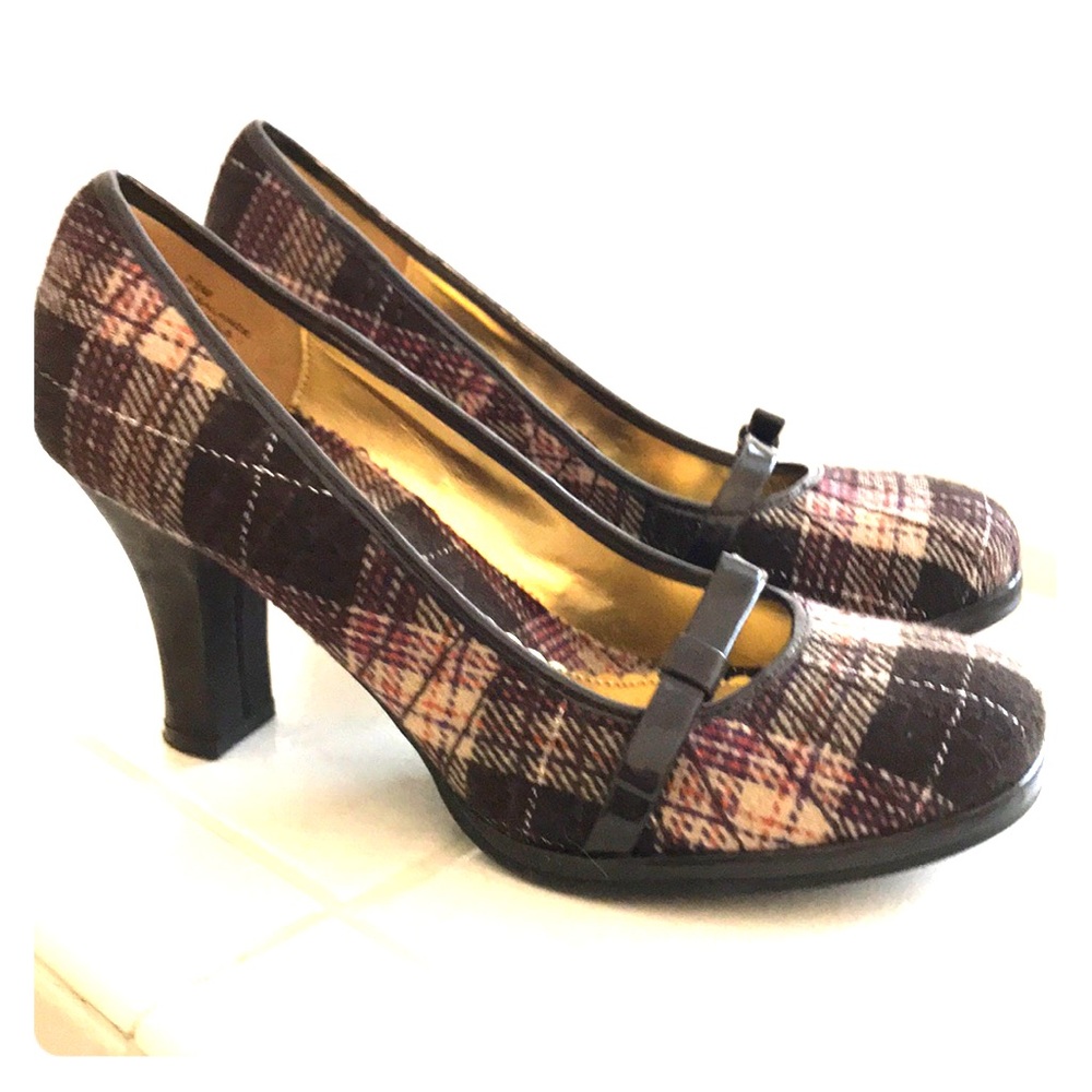 Brown Plaid Fashion Heels